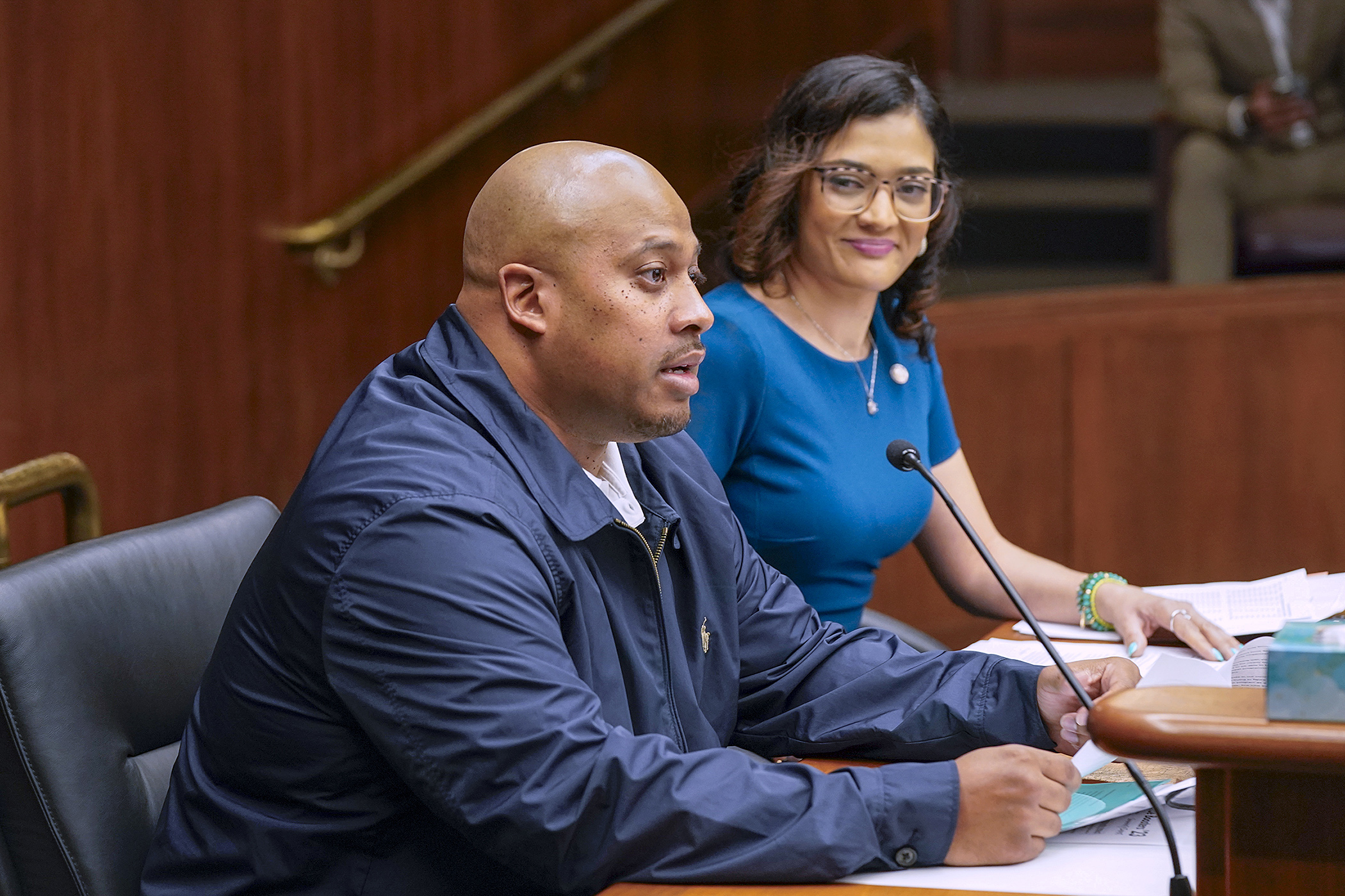 Robert Cruz, executive director of the West Side Boosters youth athletic club, testifies April 4 in support of HF5091, sponsored by Rep. María Isa Pérez-Vega, to establish the Slice For St. Paul Kids literacy incentive program. (Photo by Michele Jokinen)